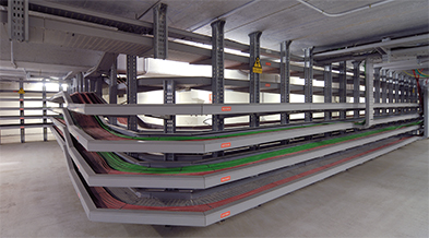 Cable distribution in airport basement and technical galleries