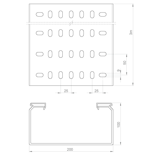 Bandeja industrial aislante perforada Unex 100X200 en U48X libre de halógenos